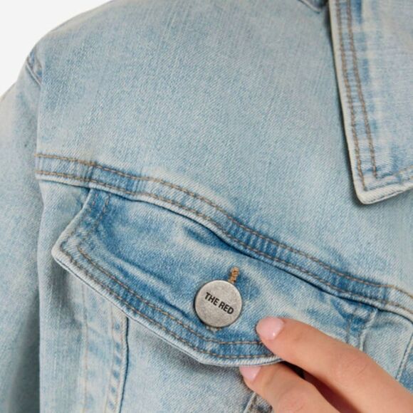 Smoke Rise Cropped Denim Jean Short Bungee Jacket Stretch Blue Size L Streetwear - Picture 11 of 11